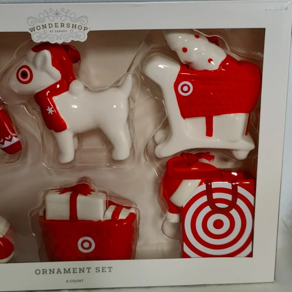Target Wondershop 6 pc Bullseye Christmas Ornament Set Dog Truck Basket Sweater